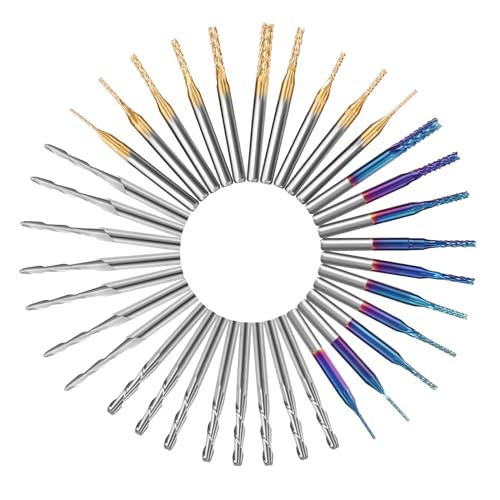 LAKIX 1/8" Shank End Mills CNC Router Bits, 40pcs, CNC Cutter Milling Carving Bit Set Including 2-Flute Flat Nose & Ball Nose End Mill, Nano Blue LAKIX