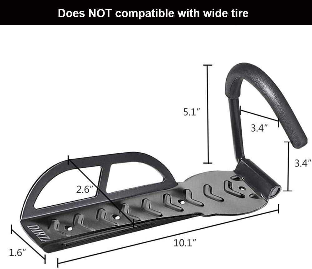 DIRZA Bike Rack Garage Wall Mount Bike Hanger Hooks Storage Bicycle Vertical System for Indoor Shed - Easily Hang/Detach - Holds up to 65 lb with DIRZA