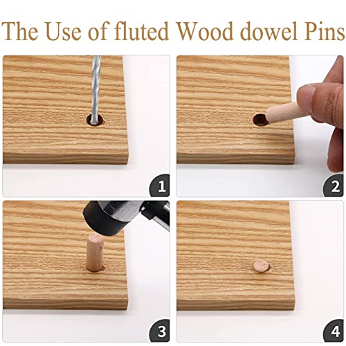 UtySty 100 Pack Wooden Dowel Pins Rods 3/8" x 1 1/2" Set Cabinet Drawer Round Fluted Birch Joinery Ends Pegs Furniture DIY Art Woodworking Door UtySty