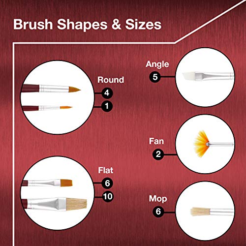 U.S. Art Supply 12-Piece Long Handle Nylon Hair & Bristle Artist Paint Brush Variety Set Red Handle U.S. Art Supply