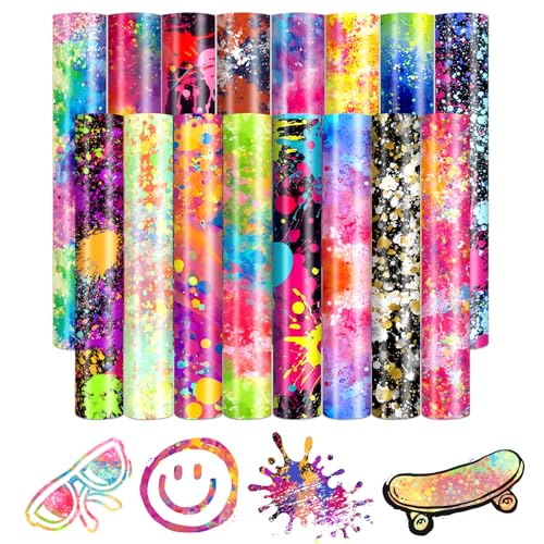 HTVSTD Splatter HTV Heat Transfer Vinyl -16 Sheets 12x10inches Paint Splatter Heat Transfer Vinyl Splash HTV Iron on Vinyl for Fabrics Patterned HTV HTVSTD