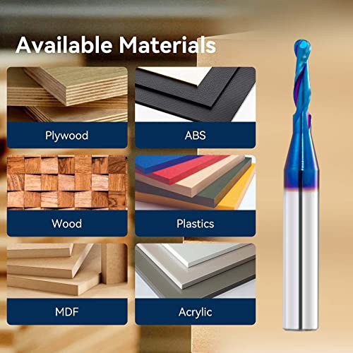 2 PCS CNC Router Bits 1/4inch Shank 1/8inch Cutting Dia Carbide Ball Nose End Mill with Nano Blue Coating for Side Milling End Milling, Finish YOKISHUN