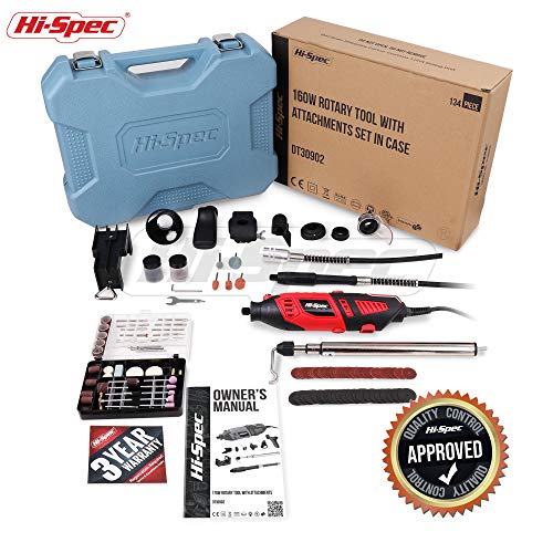 Hi-Spec 134pc 160W Corded Rotary Power Tool Kit Set with Dremel Compatible Rotary Tools Accessory Kit- Engraver, Sander, and Polisher-for Grinding, Hi-Spec