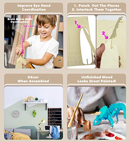 Puzzled 3D Puzzle Triceratops Dinosaur Wood Craft Construction Model Kit Fun & Educational DIY Wooden Toy Assemble Dino Model Unfinished Craft Hobby Puzzled