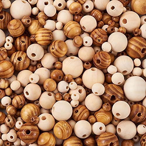 Pandahall 1010pcs Unfinished Wood Round Beads Natural Wood Loose Ball Beads for DIY Craft Jewelry Making Christmas Tree Home Decor PH PandaHall