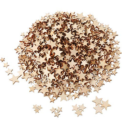 800 Pieces Christmas Wooden Stars Blank Wooden Star Slices Mini Star Embellishments Assorted Size Wooden Star Ornament for DIY Christmas Craft Making