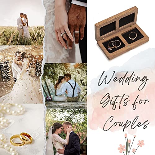 Wood Double Ring Box for Wedding Ceremony - Engraved Wooden Ring Holder for 2 Rings Engagement Proposal Wedding Ceremony Ring Bearer Box Booinxaa