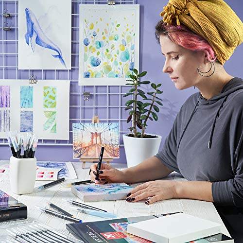 Arteza Watercolor Painting Art Set, Real Brush Pens 24 and Foldable Canvas Paper Bundle, DIY Kit Art Supplies for Artists & Hobby Painters ARTEZA