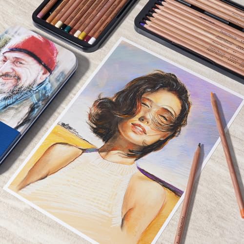 LIGHTWISH Professional Colored Charcoal Pencils,24 Colors Pastel Chalk Pencils Set in Gift Metal Box,for Beginners Adults Artists Shading Drawing LIGHTWISH