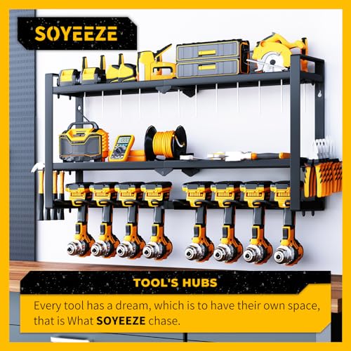 SOYEEZE Power Tool Organizer,8 Drill Holder Wall Mount,3 Layer Power Tool Storage Rack,Garage Utility Tool Rack & Hanger with Screwdriver SOYEEZE