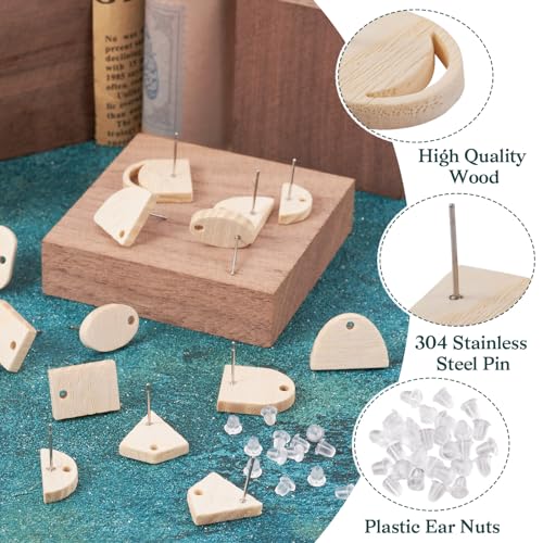 Pandahall 40Pcs Wood Earrings Studs Wooden Earring Blanks Wood Earring Findings Wheat Geometry Earring Posts with Ear Backs for Jewelry Making PH PandaHall