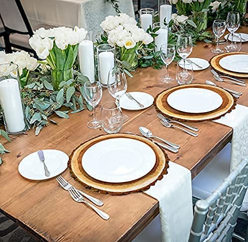 Gift Boutique Disposable Wooden Slice Paper Place Mats 50 Pack 13.5" Round Rustic Brown Wood Slices Charger Place Mat for Farmhouse Tan Table Setting Gift Boutique