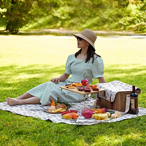 WILLOW WEAVE Picnic Basket with Table, Wine Picnic Basket Set 4, Wicker Picnic Basket for 4, Willow Hamper Service Gift Set with Blanket & Portable WILLOW WEAVE