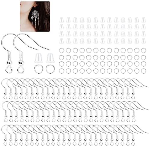 St.Kunkka 600pcs Hypoallergenic Earring Hooks, Silver Earring Making Kit, Earring Making Supplies with Earring Backs and Jump Rings for Jewelry