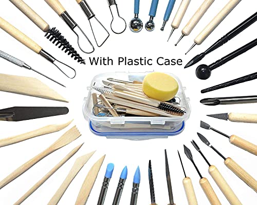 Augernis 57PCS Ceramic Clay Tools Set with Plastic Case Modeling Pottery Sculpting Tools Kits for Beginners Professionals Kids After School Ceramics Augernis