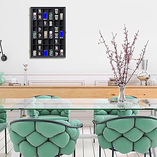 Shot Glass Display Case Large Wooden Cabinet Rack Holder Wall Mounted Black Shadow Box Lockable with UV Protection Acrylic Glass Door Shot Glass Snail