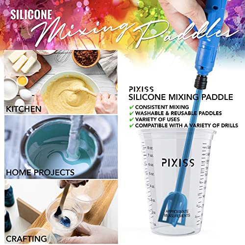 Epoxy Resin Mixer Silicone Paddles - 3 Reusable Pixiss Multipurpose Bidirectional Paint Stirrer for Drill Epoxy & Paint Mixer Drill Attachment - Pixiss