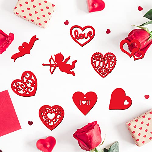 45 Pieces Valentine Wooden Cutouts Wood Heart Cutouts Ornaments Unfinished Heart Wood Slices Wood Cupid Shape Slices with 45 Pieces Hemp Rope for Maitys