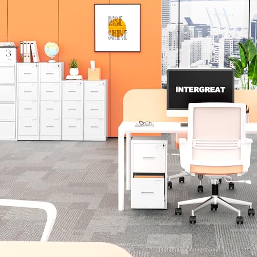 INTERGREAT 3 Drawers File Cabinet with Lock, 18" D Vertical Filing Cabinet for Home Office, Metal White File Cabinet for Hanging Letter/F4/A4/Legal INTERGREAT