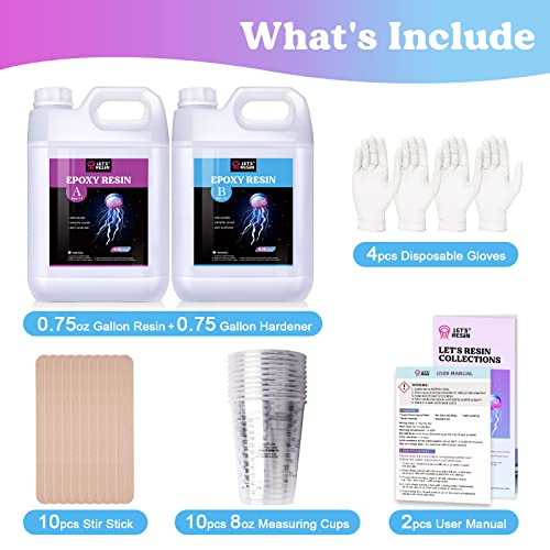 LET'S RESIN Resin Epoxy Kit, 1.5 Gallon Bubble Free & Crystal Clear Epoxy Resin Supplies with Measuring Cups,Stir Stick,Gloves,Resin and Hardener for LET'S RESIN