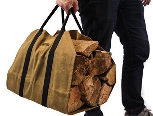 Readywares Waxed Canvas Firewood Carrier, Heavy Duty Firewood Log Carrier, Classic Durable Design Tan Readywares