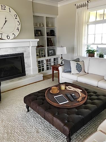 Gurfuy Extra Large Round Ottoman Table Tray 24" - Rustic Wooden Serving Tray for Farmhouse Decorative Oversized Coffee Table Trays Living Room Gurfuy