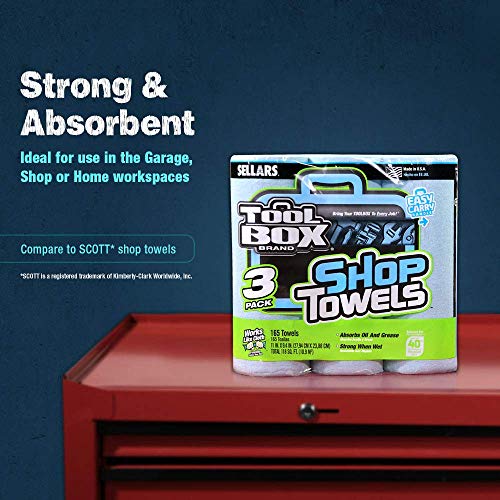 Sellars 54483 Toolbox Shop Towels 3-Pack, 11" Length x 9.4" Width, Blue (1 Packs of 3 Rolls, 55 Sheets per Roll) Sellars