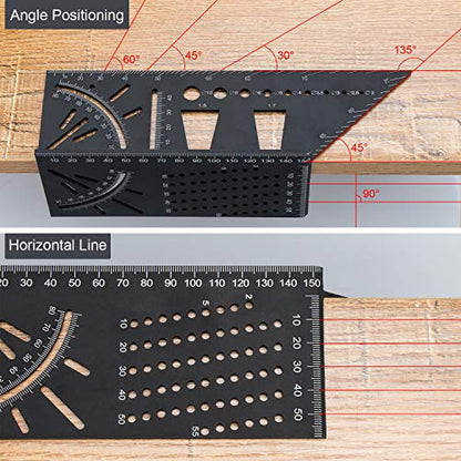 Woodworking Carpenter Square Rule,Baowox 3D Aluminum Alloy Angle Measuring Tool, Multifunction Angle Finder Woodworking Tools or Engineers Carpenters