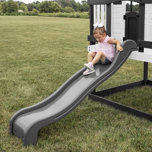 Backyard Discovery Sweetwater Heights Elevated All Cedar Wooden White Playhouse with Clubhouse Slide & Ladder Backyard Discovery