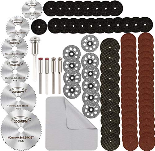 Cutting Wheel Set for Rotary Tool, 88Pcs HSS Circular Saw Blades Diamond Wood Glass Plastic Metal Stone Cutting Drill Wheels Kit with Mandrels for IELEK