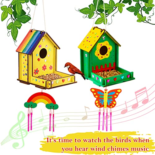 Make Your Own Bird Feeder Wind Chime Kit for Kids - 2 Pack DIY Craft Set with Diamond Stickers THWAS-LIGHT