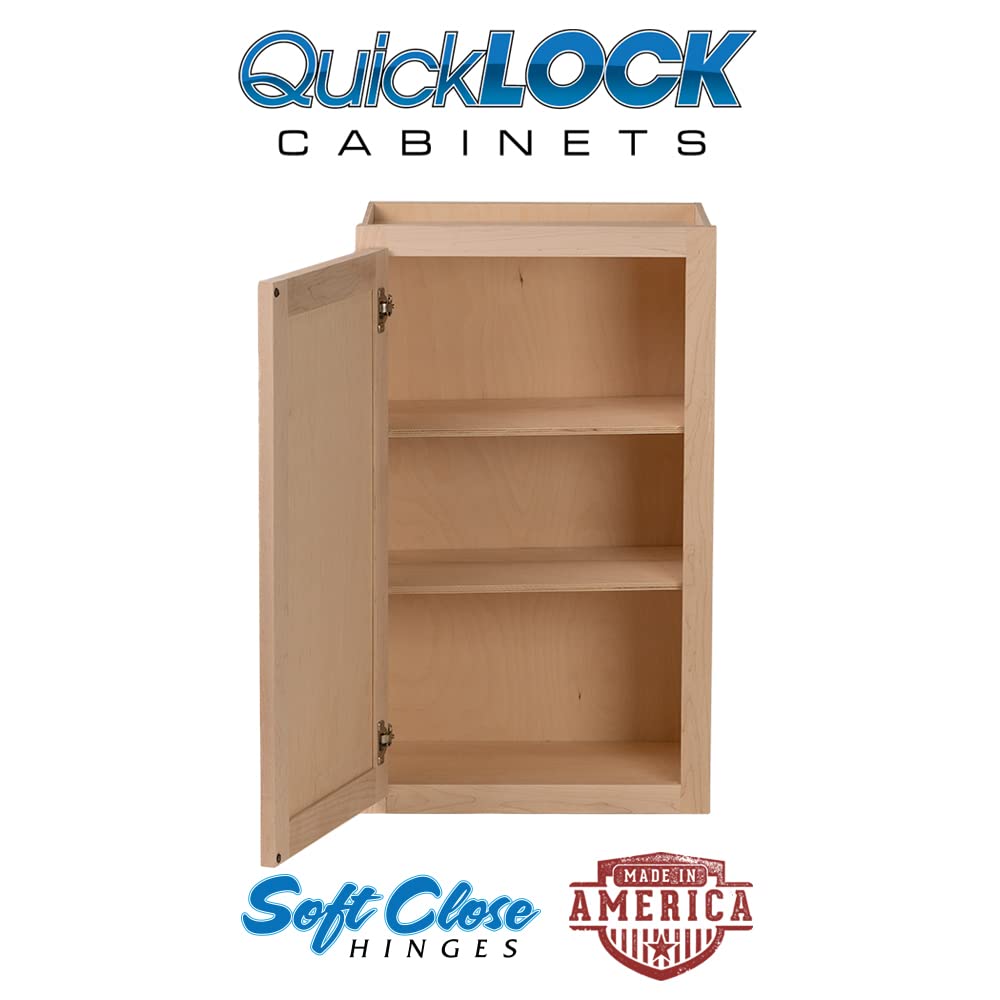 Quicklock RTA (Ready-to-Assemble) 42" Tall Wall Kitchen Cabinets - Shaker Style | 100% Hardwood | Made in America | Soft Close Hardware (Raw Maple, Quicklock Cabinets