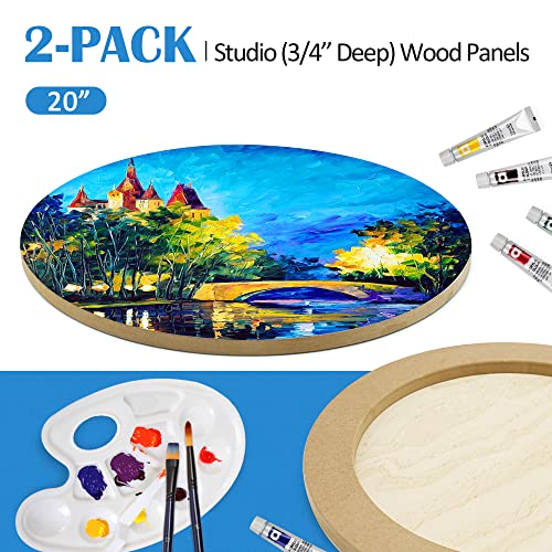 Falling in Art Unfinished Round Birch Wood Panels Kit for Painting, Wooden Canvas 2 Pack of 20 Studio 3/4" Deep, Cradle Boards for Pouring, Art, Falling in Art