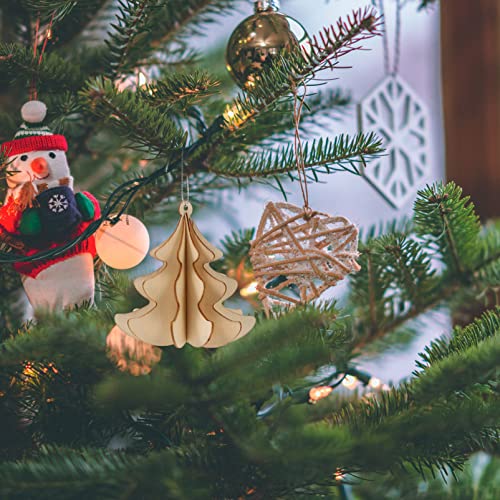ABOOFAN 6 Pcs Christmas Wooden Ornaments 3D Xmas Tree Shaped Unfinished Wood Cutouts Christmas Tree Hanging Decor for Xmas Tree Holiday Wedding Party ABOOFAN
