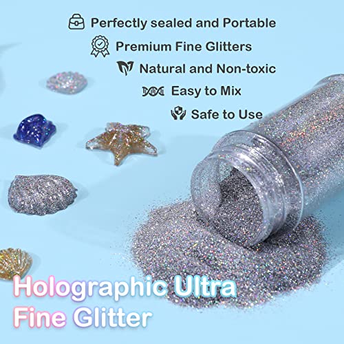 HTVRONT Holographic Extra Fine Glitter Powder - 50g/1.76oz, for Resin, 0.008"Portable Ultra Fine Glitter Powder for Nails, Candle Making, Crafts, HTVRONT