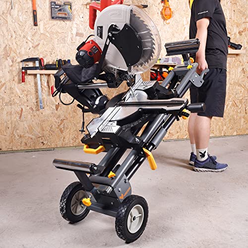 Deluxe Heavy Duty Rolling Miter Saw Stand with 8 in Wheels 330 Lbs Load Capacity Black and Grey Single Pack WK-MS029E-2 WORKESS