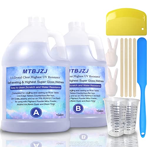 Epoxy Resin 2 Gallon Kit - Crystal Clear Epoxy Resin That Self Levels for Jewelry Casting Molds DIY, Arts & Crafts, Bars, Tabletop Art 1:1 Ratio(1 MTBJZJ