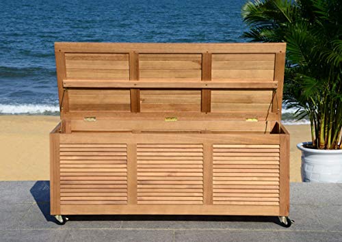 Safavieh PAT7038A Outdoor Collection Elina Teak 47.2" Cushion Deck Box, Natural Safavieh