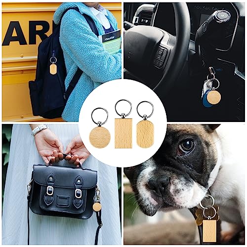 24pcs Wooden Keychain Blanks, Round Square Oval Engraving Blanks Wood Blanks Unfinished Wooden Key Ring Key Tag for DIY Gift Crafts SAVITA