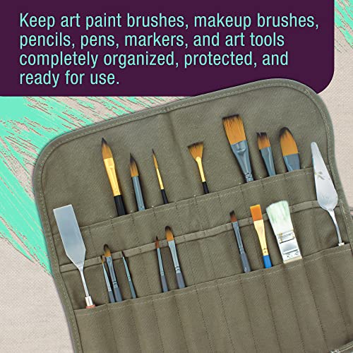U.S. Art Supply Deluxe Canvas Art Paint Brush Holder & Storage Organizer Roll-Up Case Bag - 24 Slot Pockets Carry Pouch - Protect Artist Acrylic Oil US Art Supply