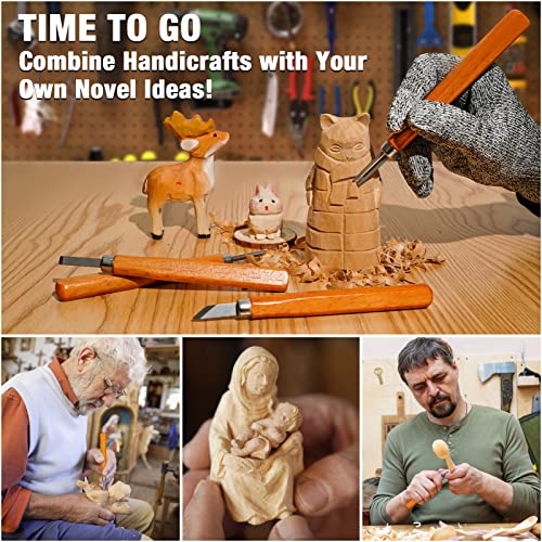 Wood Carving Kit, 23pcs Wood Carving Tool with 4PCS Wood Carving Knives & 5PCS Detail Knives 9 Basswood Blocks & Gloves & Roll Bag & Strop Block & K KERNOWO