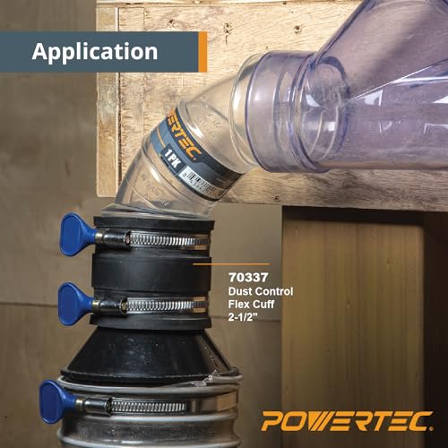 POWERTEC 70402 4" Hose to 2-1/2" Hose Cone Reducer and 2-1/2" Dust Control Flex Cuff with Adjustable Key Hose Clamps for Dust Collection on Power POWERTEC