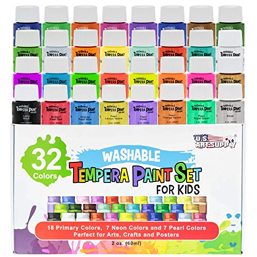 Fantastory Tempera Paint Set 24 Colors (2oz Each), Washable Paint for