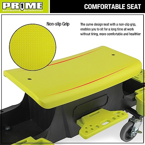 PR1ME Rolling Detailing Creeper Seat, Roller Mechanic Detailing Utility Seat, Rolling Mechanic Stool with Wheels, Removable Tool Trays Drawer, 300 Prime 1