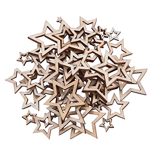 LiQunSweet 100 Pcs Hollow Star Unfinished Blank Wood Cutout Slice Piece Ornaments for Craft Project and Christmas Party Wedding Decoration LiQunSweet