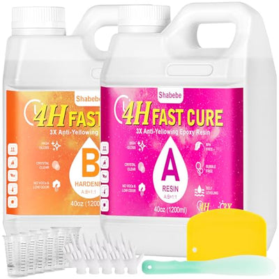 Fast Cure Epoxy Resin 80oz-Shabebe Upgrade 4H Demold Epoxy Resin with 3X Anti-Yellowing, Crystal Clear & Bubble Free Epoxy Resin, Casting & Coating