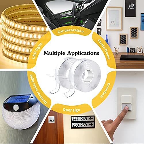 KUSUFEFI Double Sided Adhesive tape Heavy Duty, Double Stick Mounting (2 Rolls, Total 20FT), Clear Two Sided Wall tape Strips, Removable Poster tape KUSUFEFI
