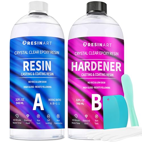 Crystal Clear Epoxy Resin - 64oz Epoxy Resin Kit, Not Yellowing High Gloss Bubbles Free Easy Mix 1:1 Ratio for Coating and Casting, Jewelry, Craft EPRESINART