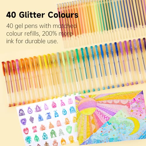 Shuttle Art 80 Pack Glitter Gel Pens, 40 Colors Glitter Gel Pens Set with 40 Refills for Adults Coloring Books Drawing Crafts Scrapbooking Journaling Shuttle Art