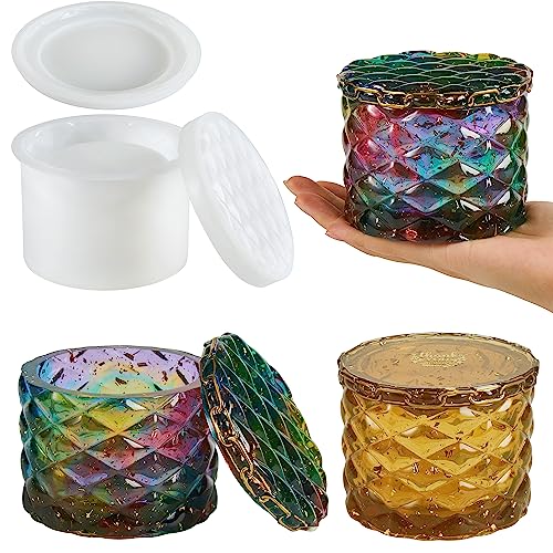 ISSEVE Jar Resin Molds Silicone, Large Diamond Jar Silicone Molds with 2Pcs Lid, Epoxy Jar Molds for Storage Box,Candy Jewelry Container,Home ISSEVE